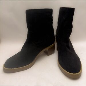 Size 7 Loft Suede Boots Block Heel Booties Ankle Round Toe Black Womens